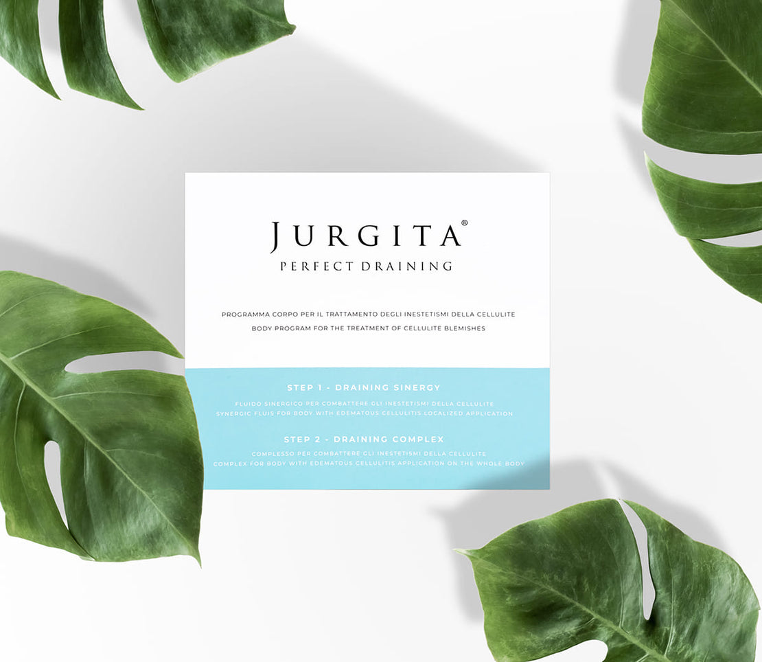 Jurgita Cosmeceuticals Perfect Draining box — professional detox body wrap treatment designed to flush toxins, reduce cellulite, and boost lymphatic flow.