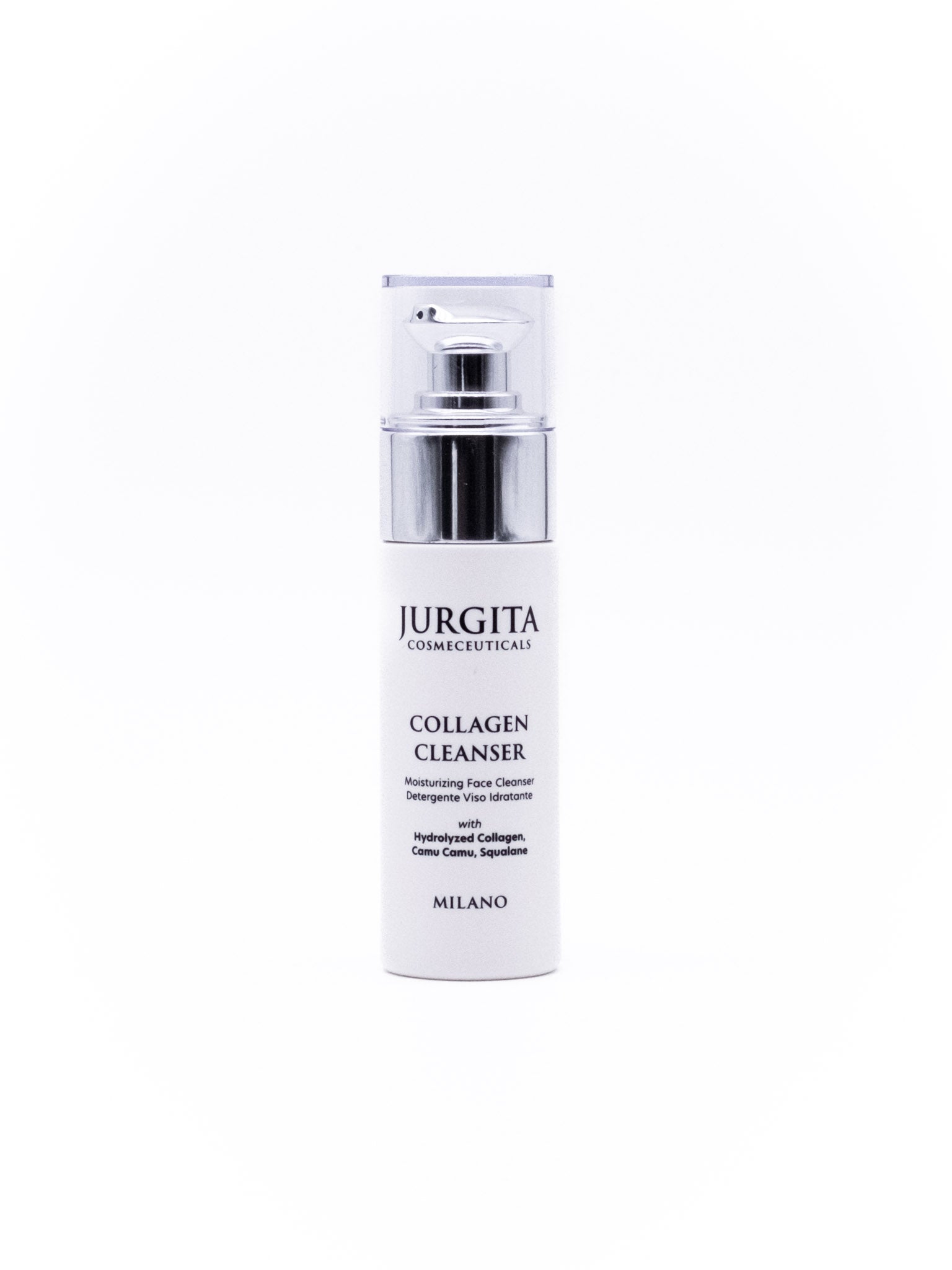Jurgita Cosmeceuticals Premium Collagen Cleanser in a compact travel-size bottle, perfect for on-the-go skincare.