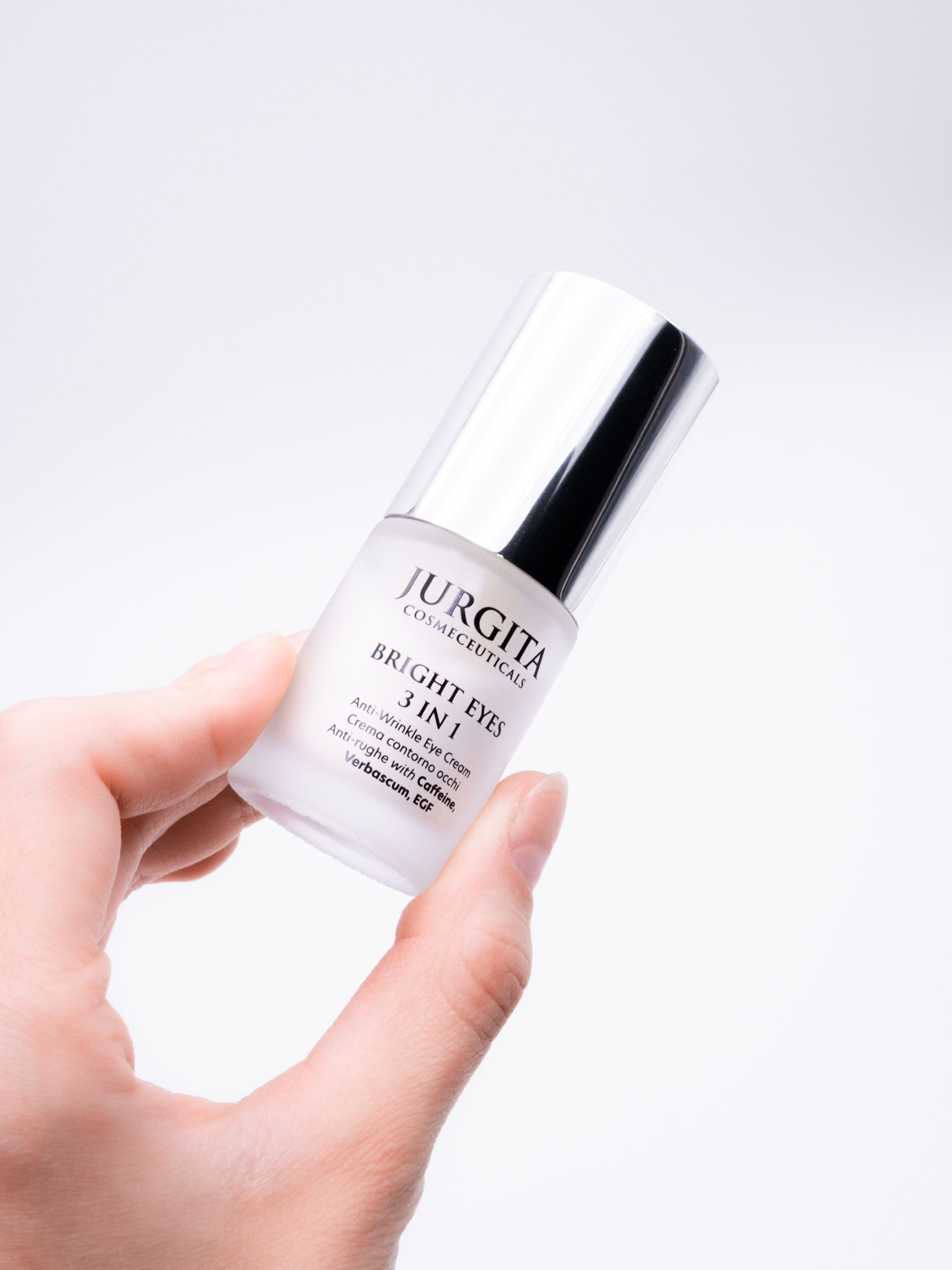 Bright Eyes 3-in-1 Eye Cream in sleek pump packaging – front-facing shot showcasing its refined design and targeted eye care formula.