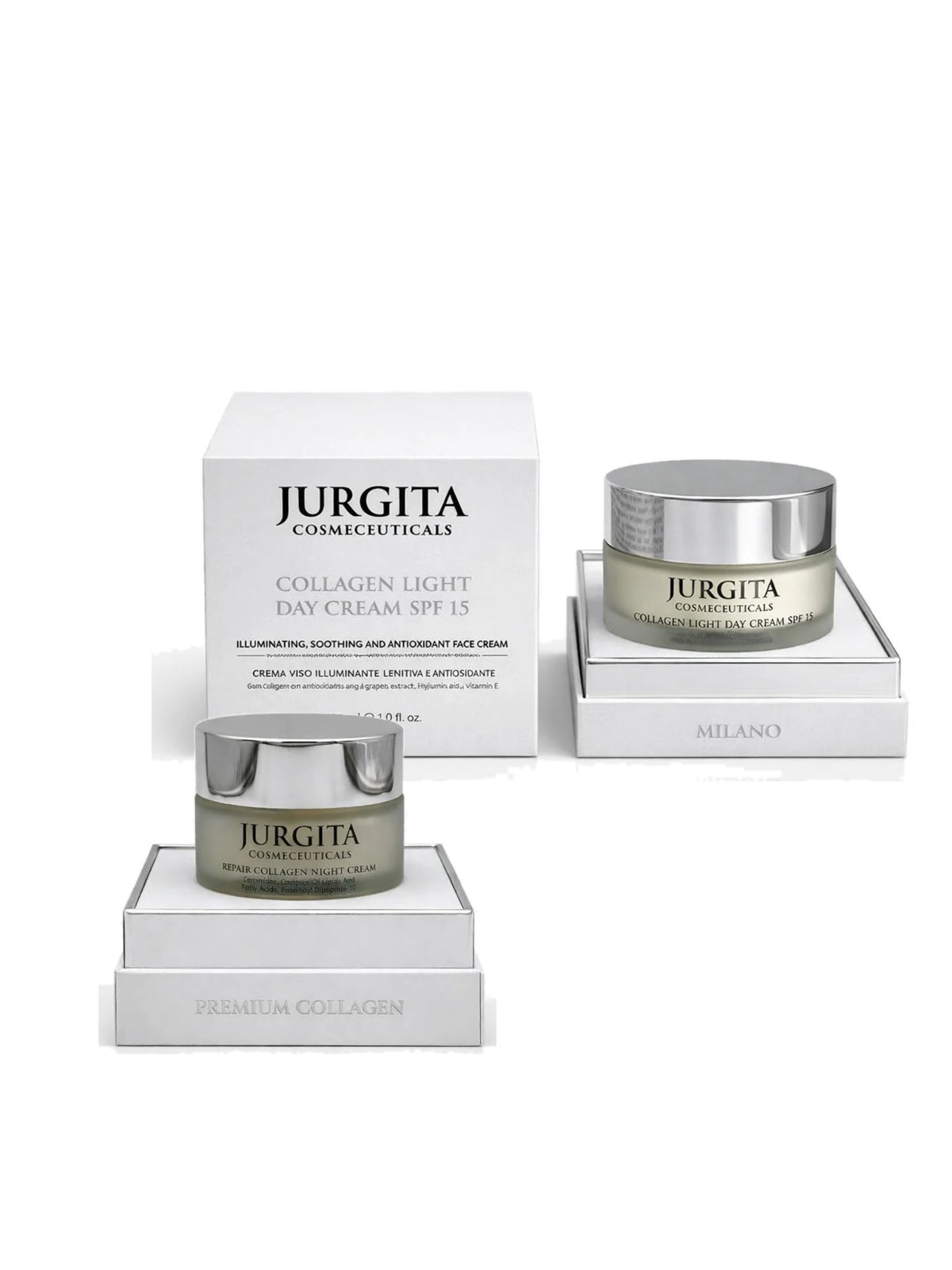Jurgita Cosmeceuticals Day and Night Cream Duo: Collagen Day Cream SPF 15 and Repair Collagen Night Cream