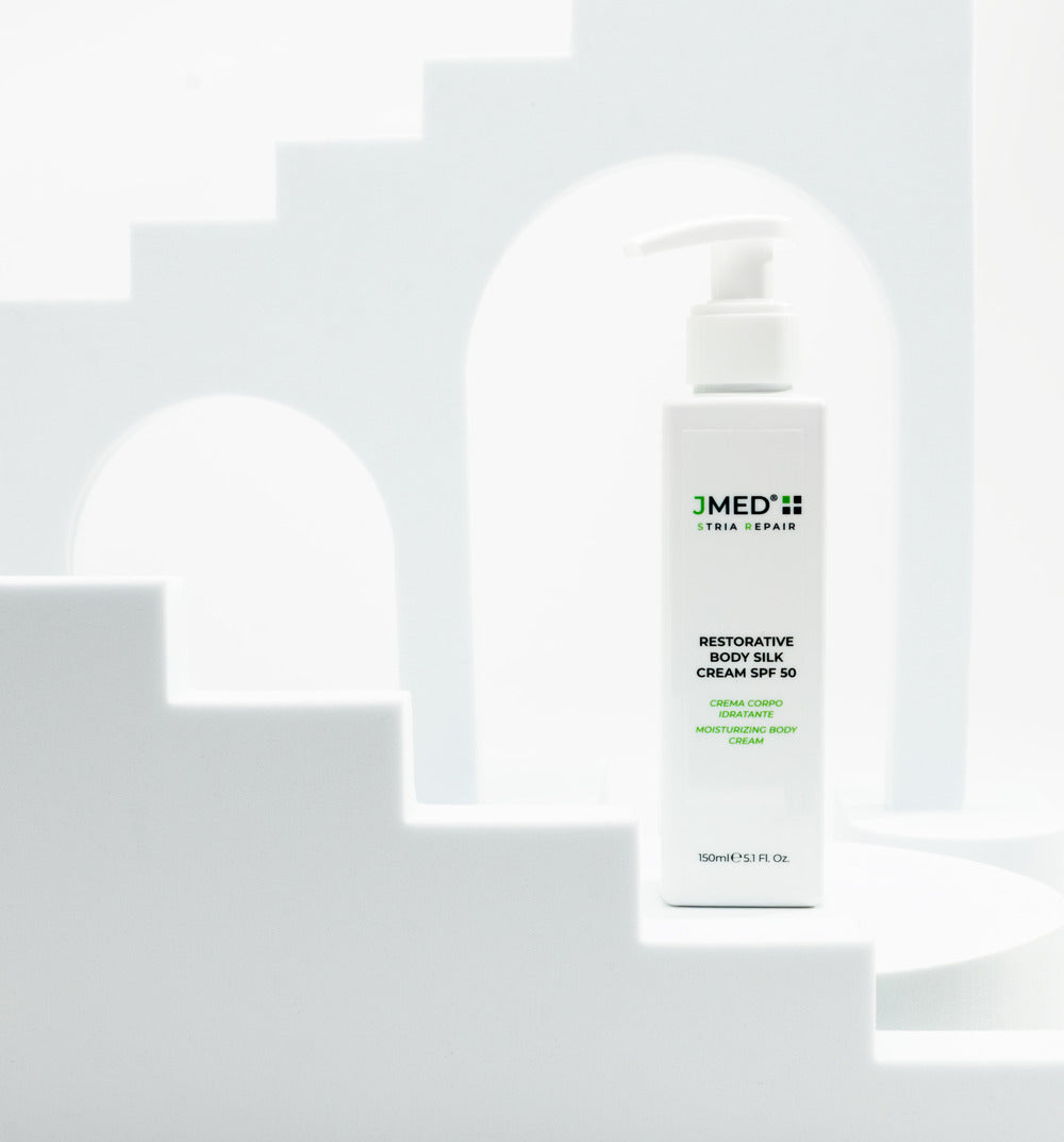 JMed Body Silk Cream with SPF50 – luxurious full-size body moisturizer with high sun protection.