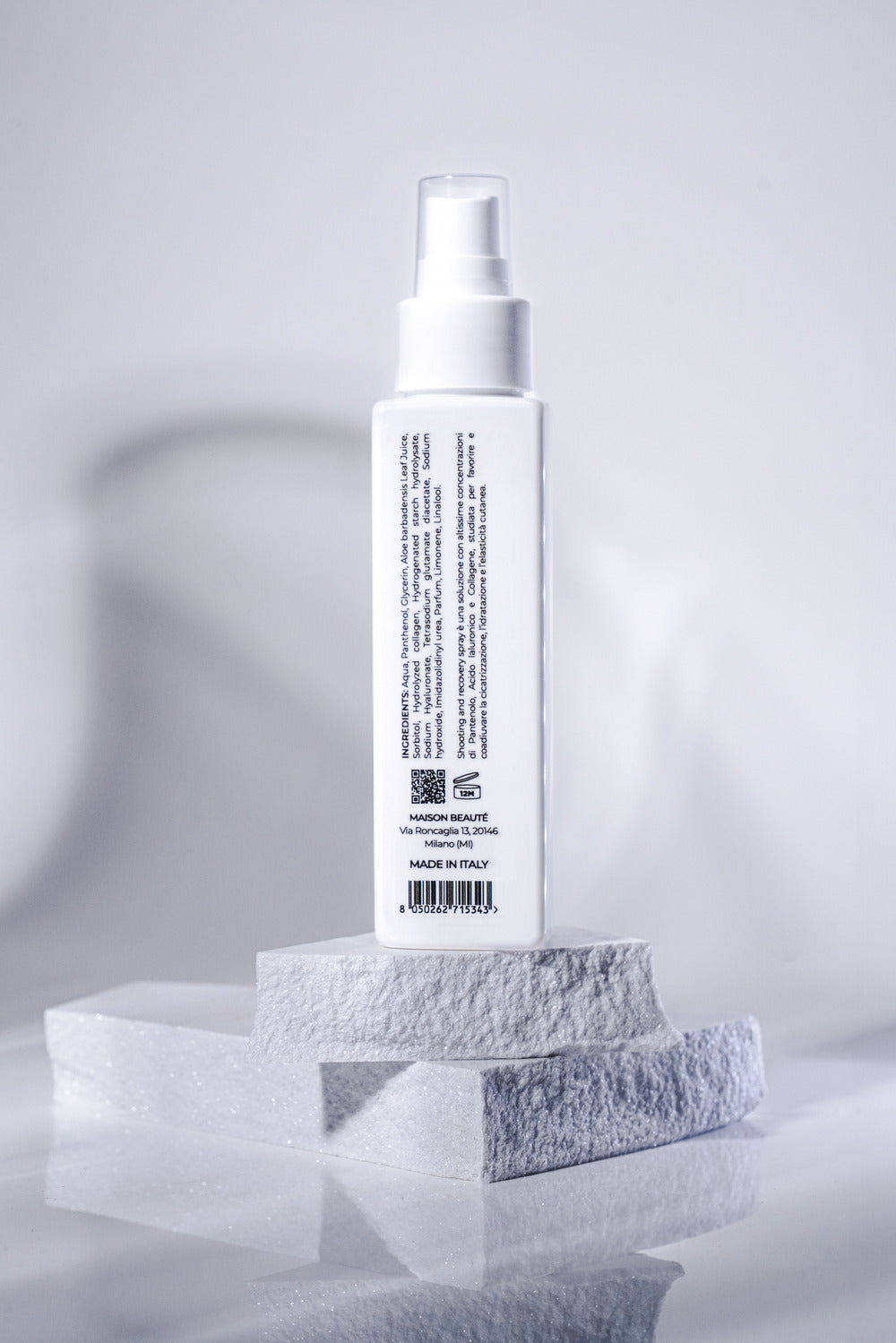 Back view of JMed Soothing and Recovery Spray – label details with ingredients and usage instructions.