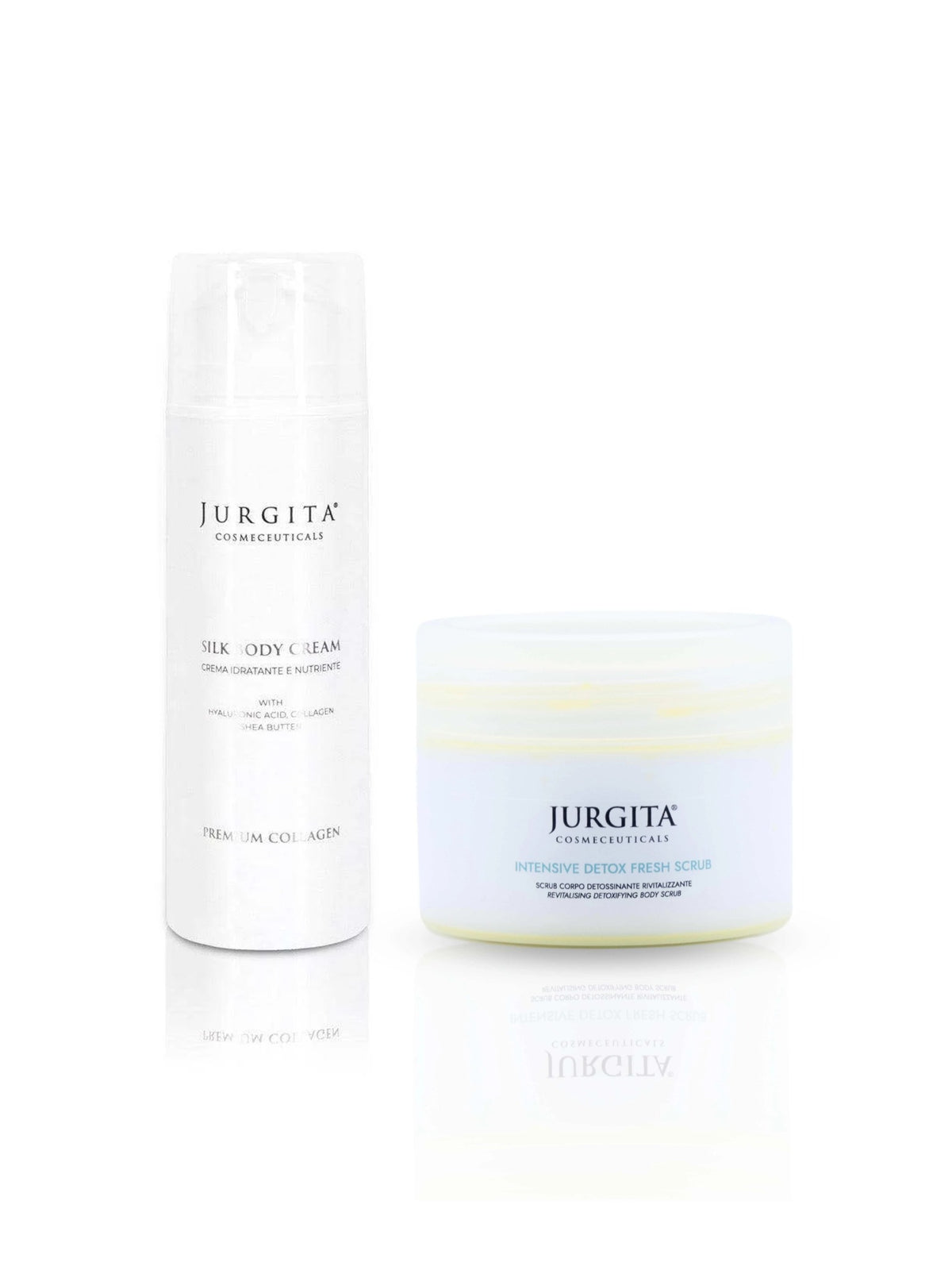 Jurgita Cosmeceuticals Silk Body Cream and Intensive Detox Fresh Scrub, Luxury SPA At Home Set
